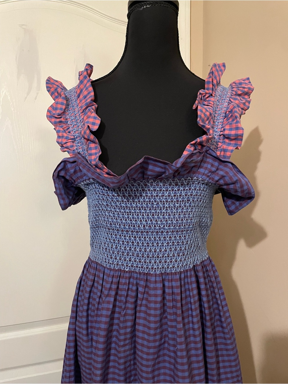 Lindsey Thornburg Queenie Smocked Gingham Midi Dress Handmade NYC Cotton Small - Picture 5 of 10